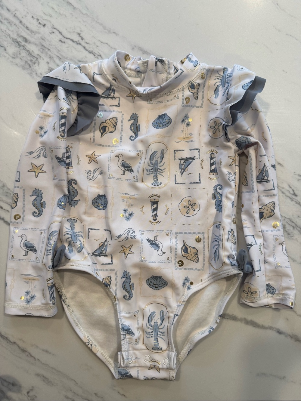 C&C California Kids White and Blue Nautical Rashguard Swimsuit